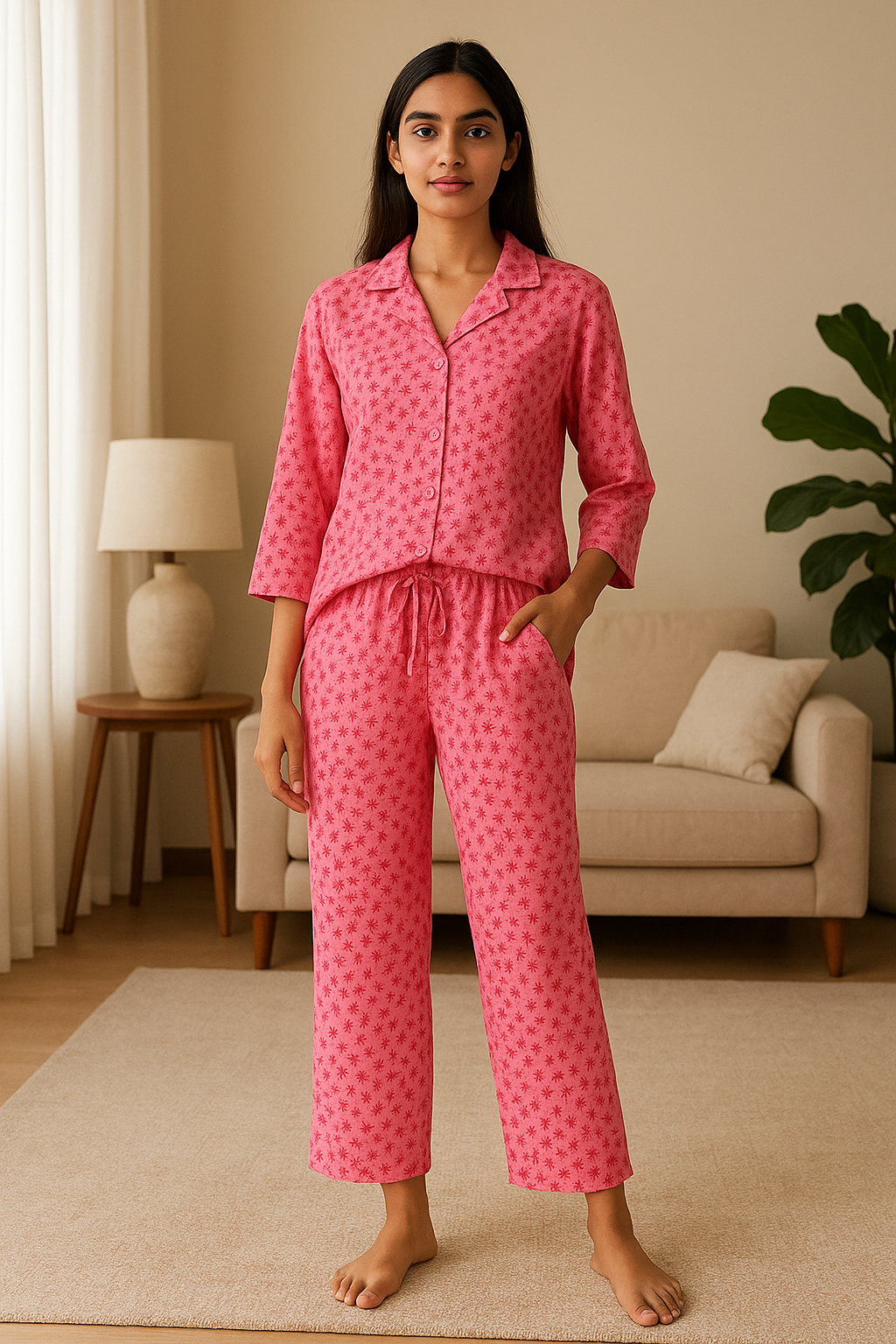 Baby Muslin Night Suit Set - Pink