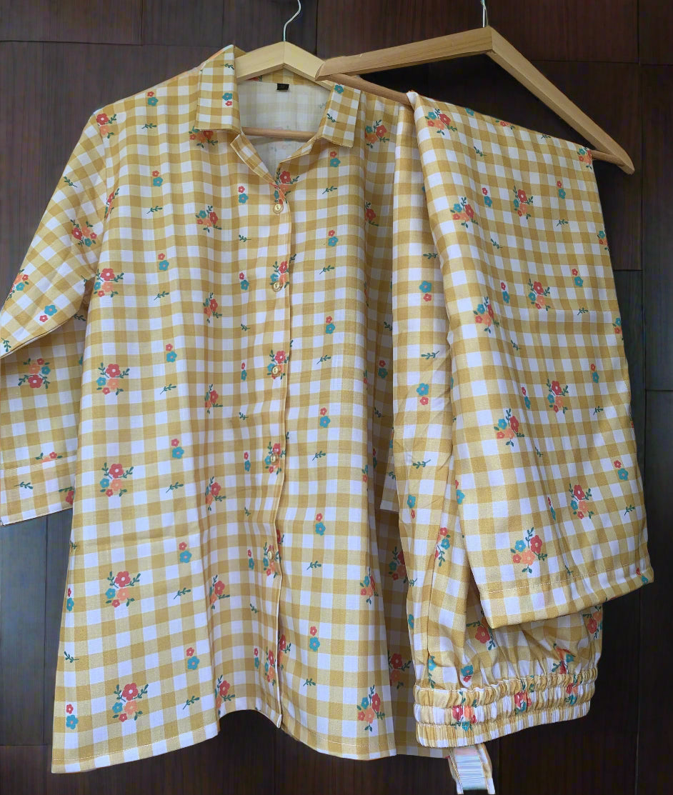 Pastel Bloom Night Suit Set - Lemon