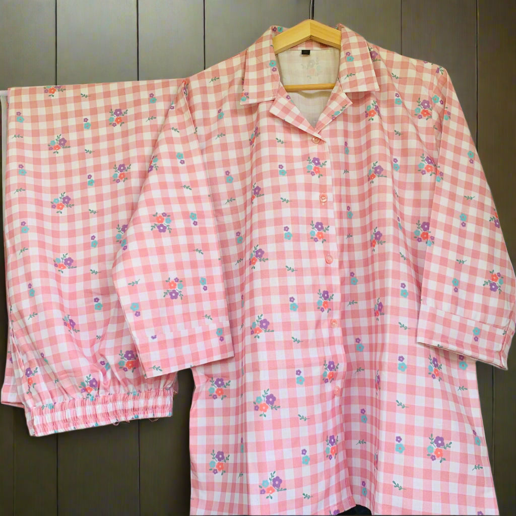 Pastel Bloom Night Suit Set - Pink