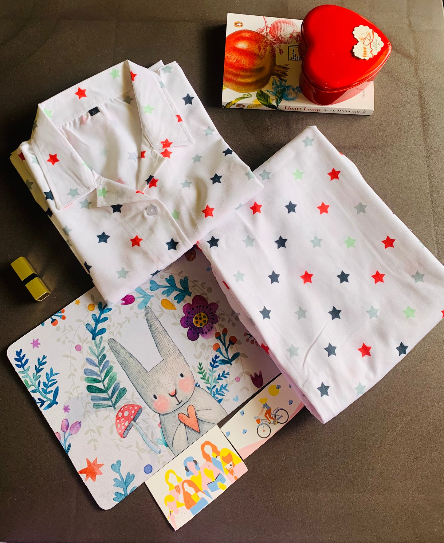 Starry Affair Night Suit Set - Red & Blue