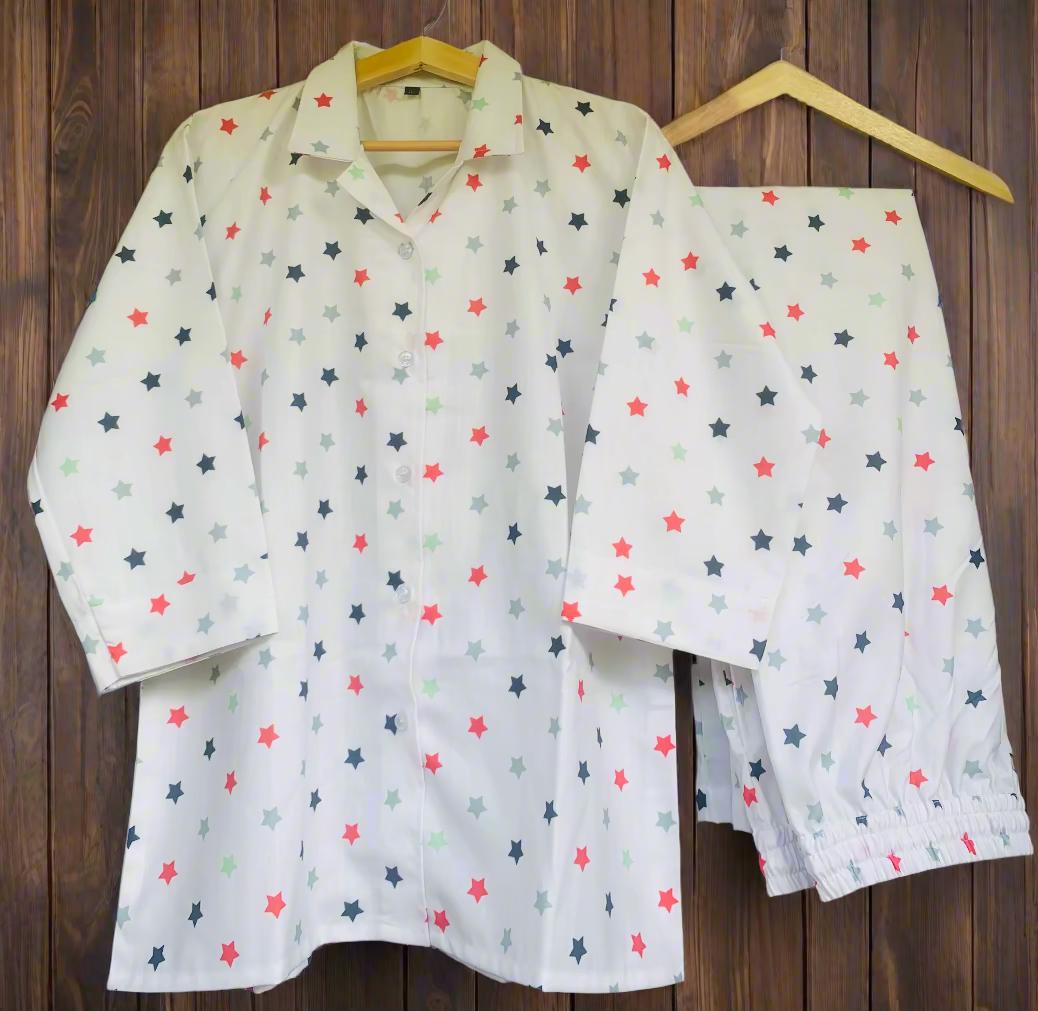 Starry Affair Night Suit Set - Red & Blue