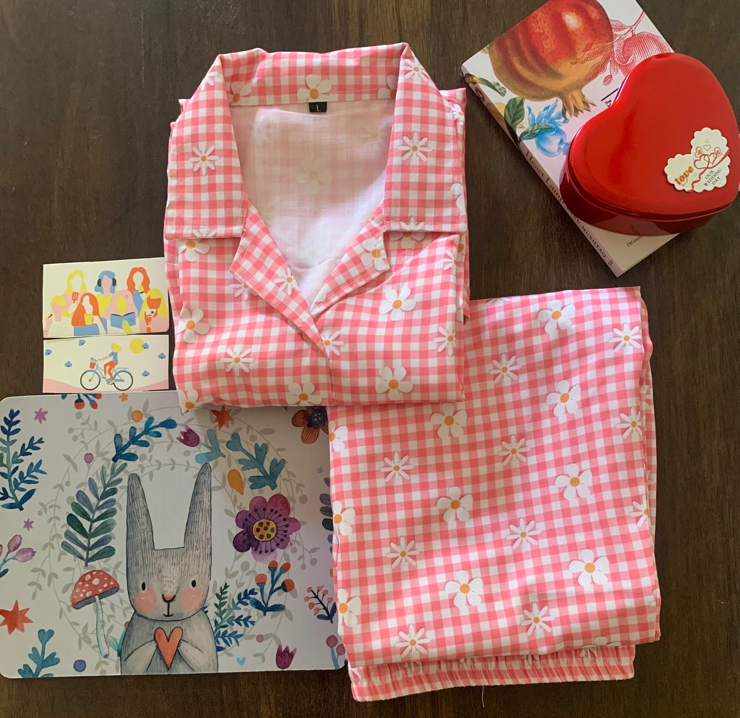 Petal Checks Night Suit Set - Pink