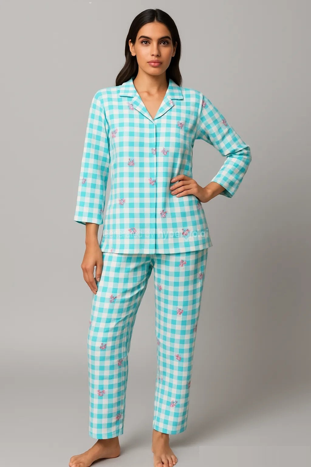 Pastel Bloom Night Suit Set - Sea Green