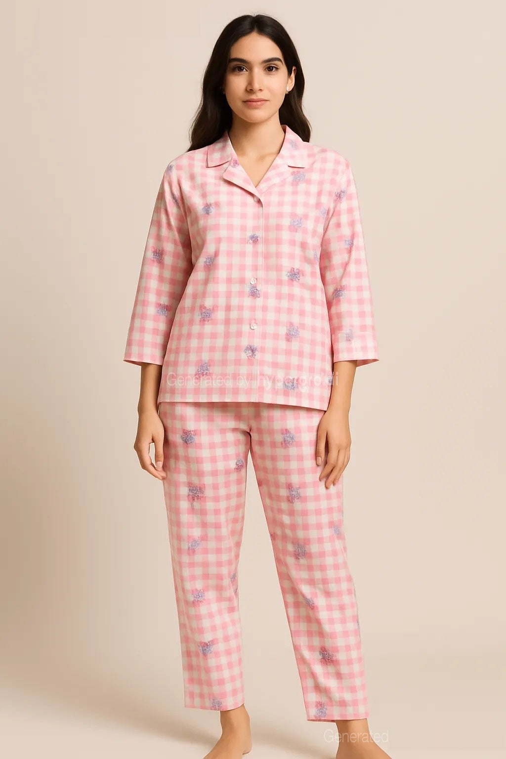 Pastel Bloom Night Suit Set - Pink