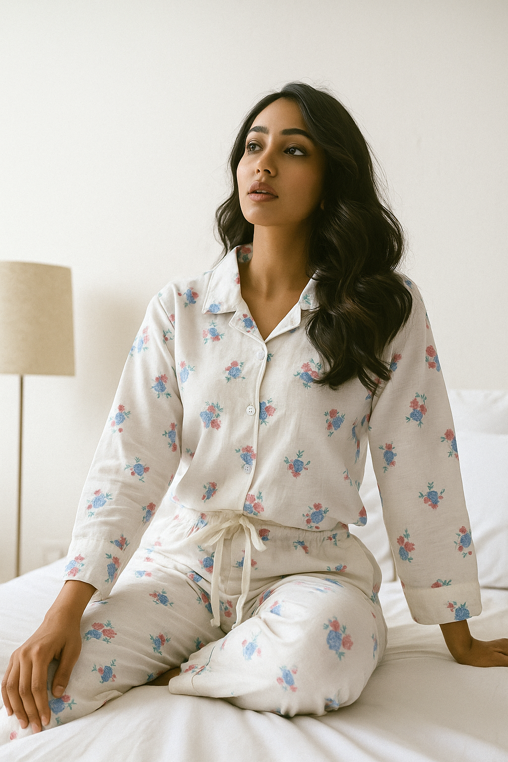 Baby Muslin Night Suit Set - Blue Florals