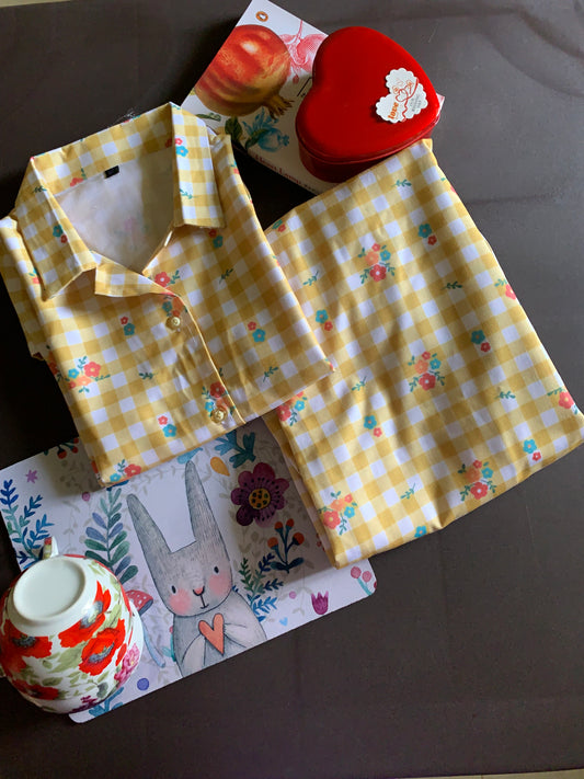 Pastel Bloom Night Suit Set - Lemon