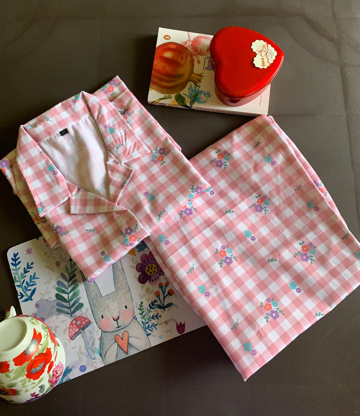 Pastel Bloom Night Suit Set -  Pink