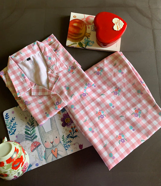 Pastel Bloom Night Suit Set -  Pink