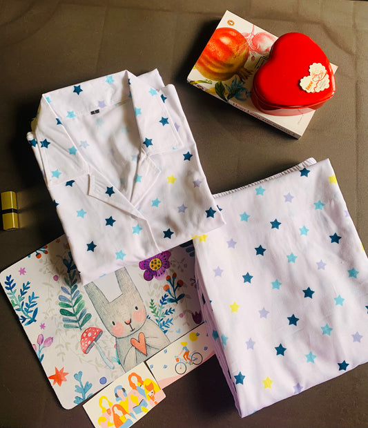 Starry Affair Night Suit Set - Navy Blue