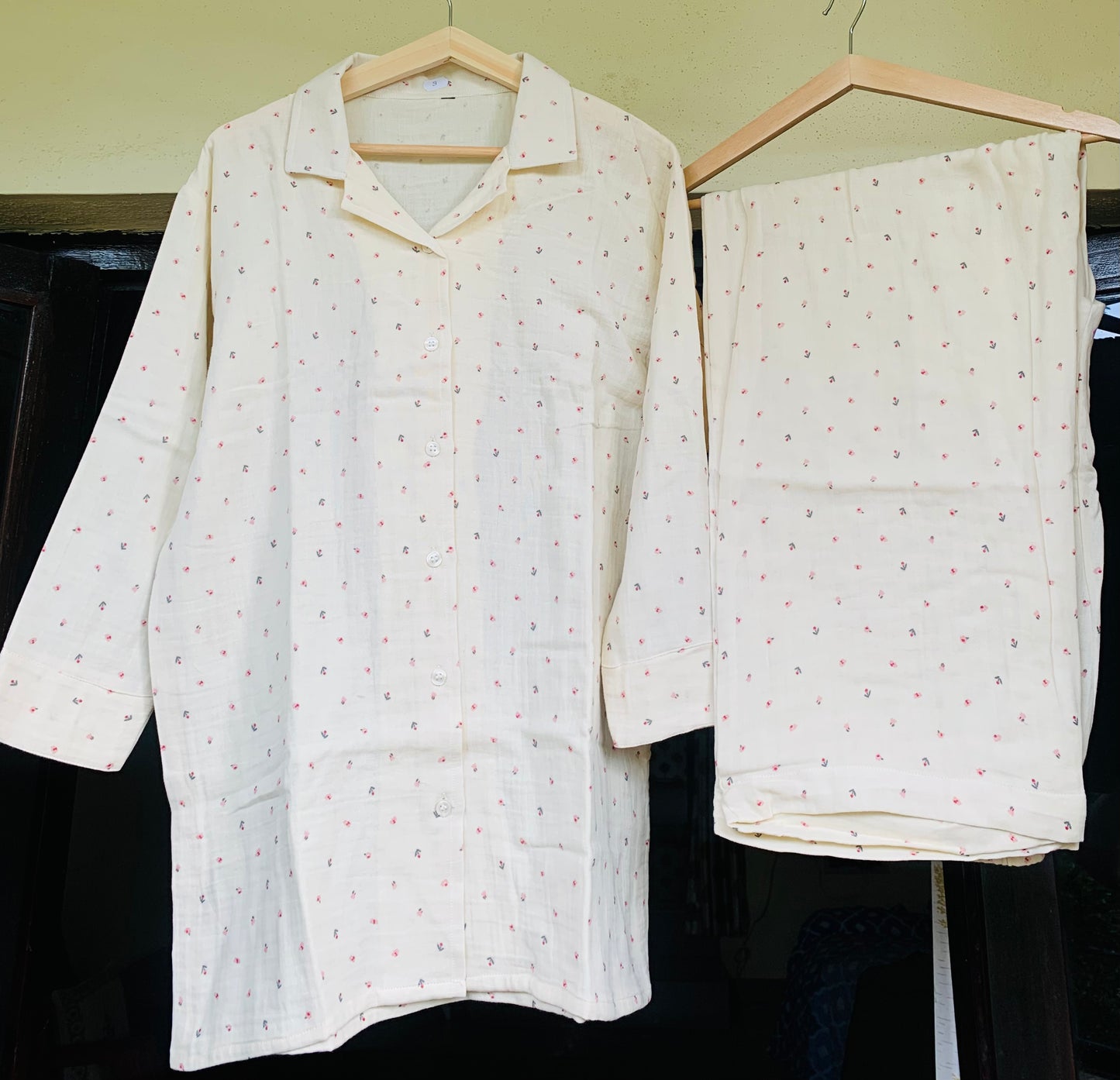 Baby Muslin Night Suit Set - Off White