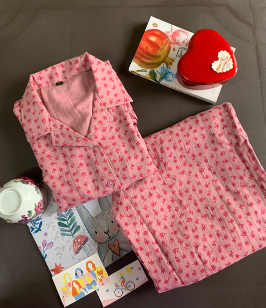 Baby Muslin Night Suit Set - Pink