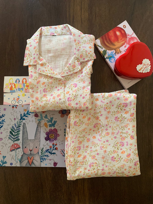 Baby Muslin Night Suit Set - Meadow